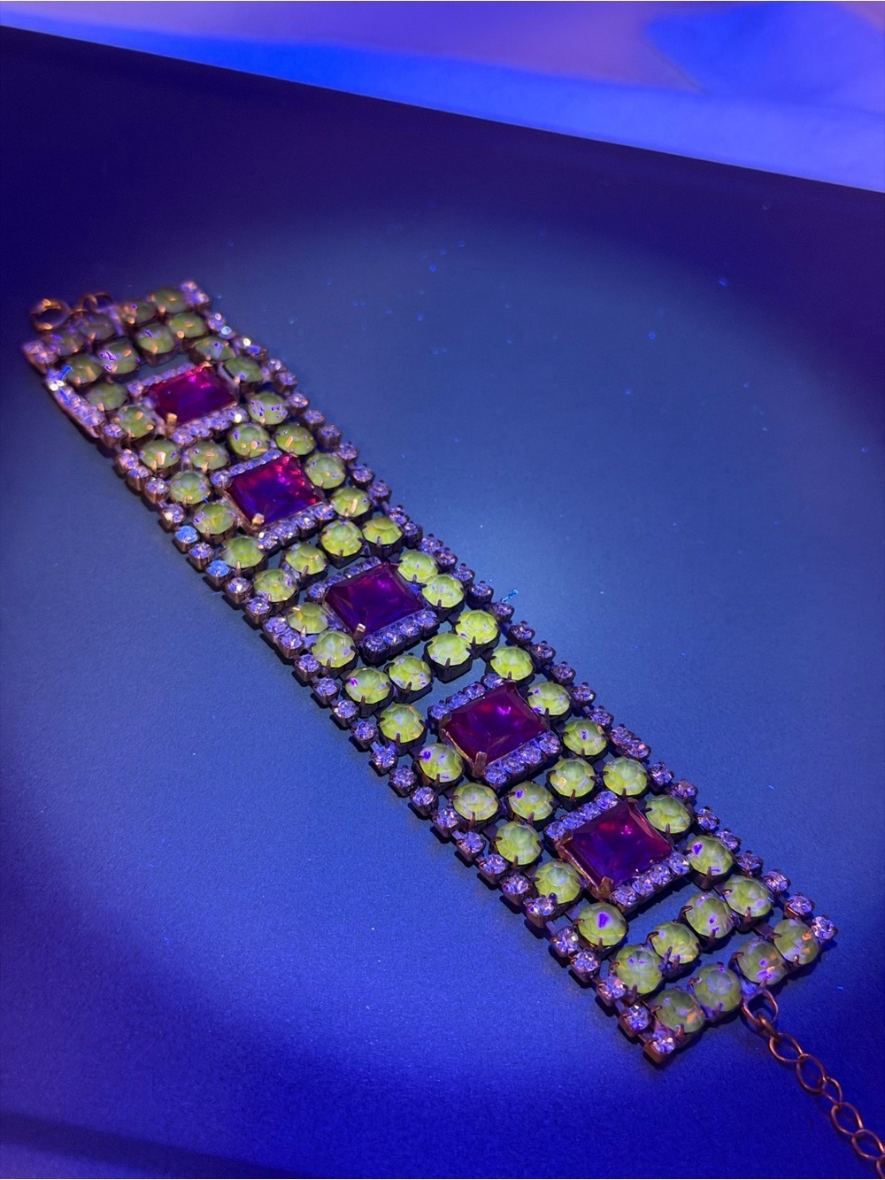 Vintage Bijoux MG Purple and Pink Czech Bracelet It Glows